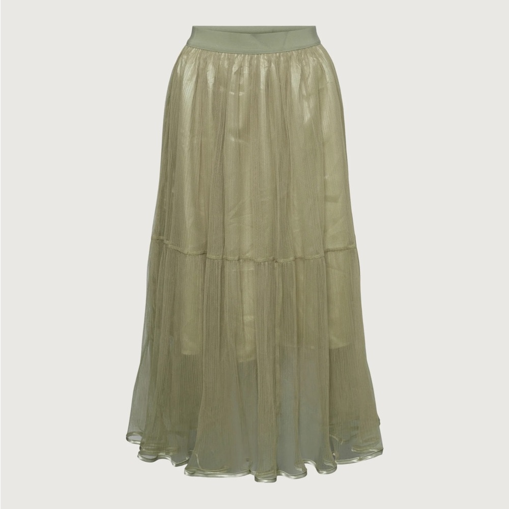 OAK + FORT layered tulle midi skirt in green